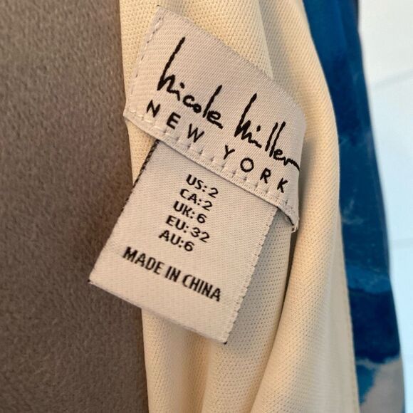 Size 2 Nicole Miller Dress One Shoulder Swirls Blue Whimsy Romantic Elegant - Picture 8 of 11